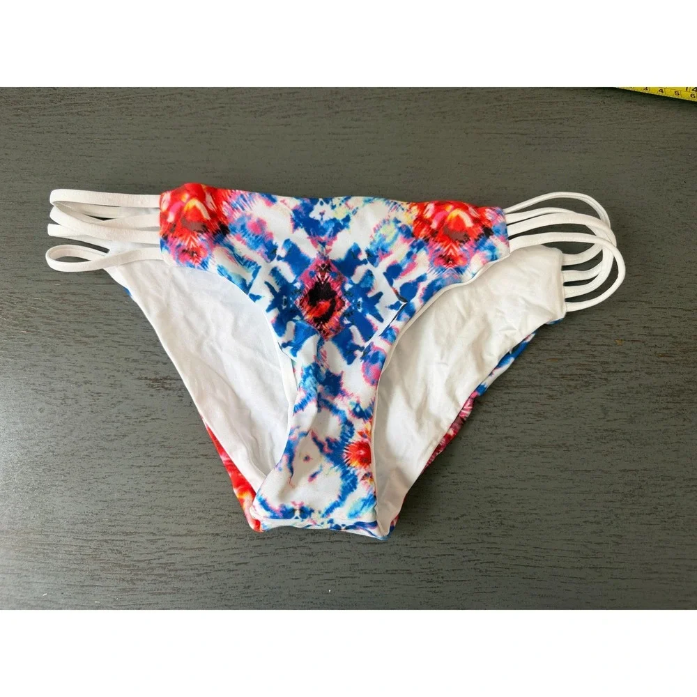L*Space Estella Bikini Bottom Tie Dye Strappy Side Swim XS Blue Red White NWOT